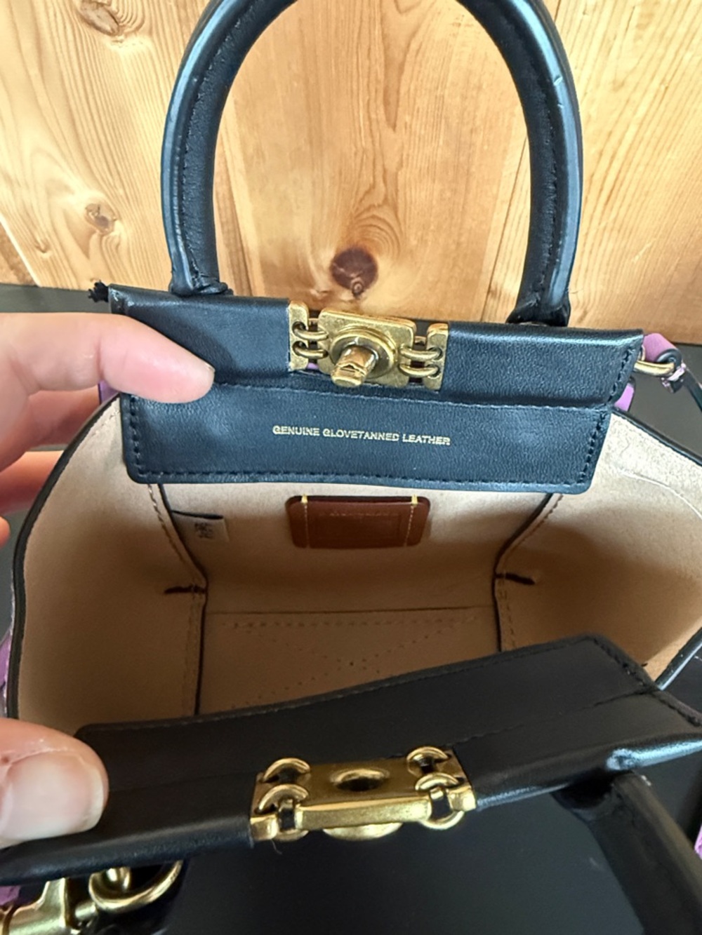 Purple Mini Tote Handbag with Black Handles - Picture 5 of 13